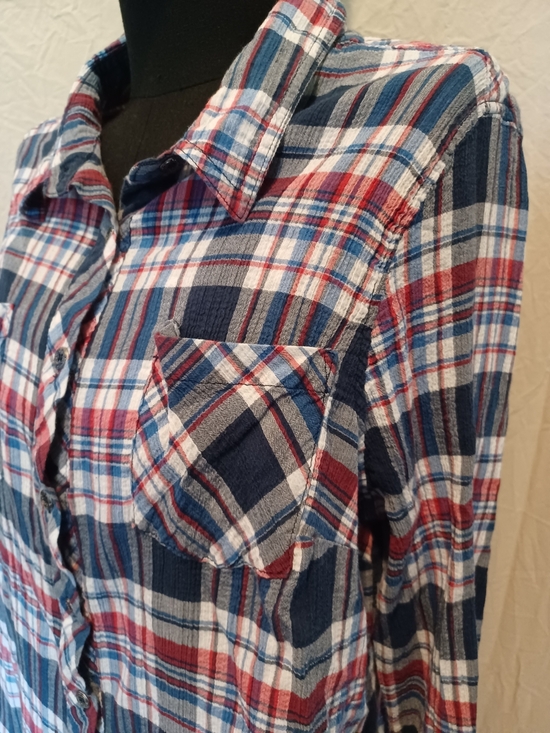 Catherines Tops - Catherines Red, Navy & Light Blue Plaid Button-Up Utility Shirt Blouse